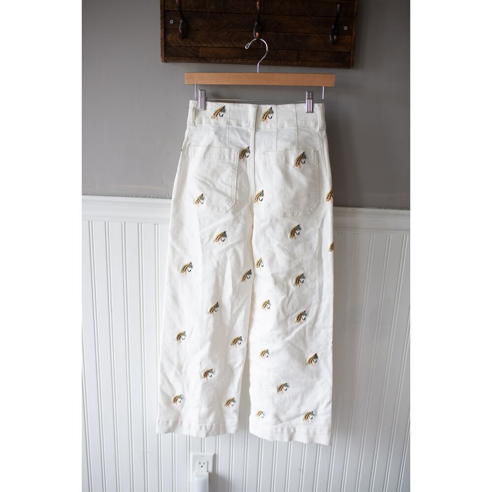 Anthropologie The Colette Embroidered Fishing Crop Wide-Leg Pants 25 - Picture 4 of 4